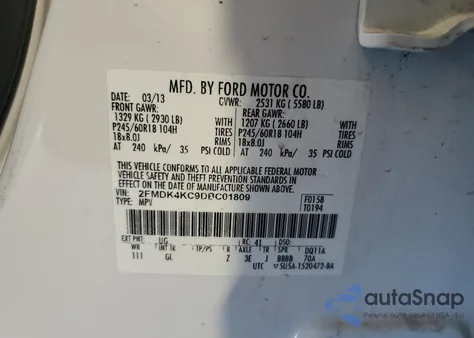 2013 Ford Edge Limited из США, поврежденный, VIN 2FMDK4KC9DBC01809